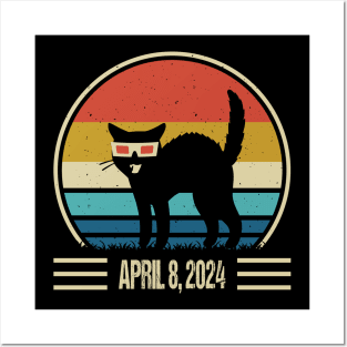 Solar Eclipse 2024 Funny Cat Wearing Solar Glasses Posters and Art